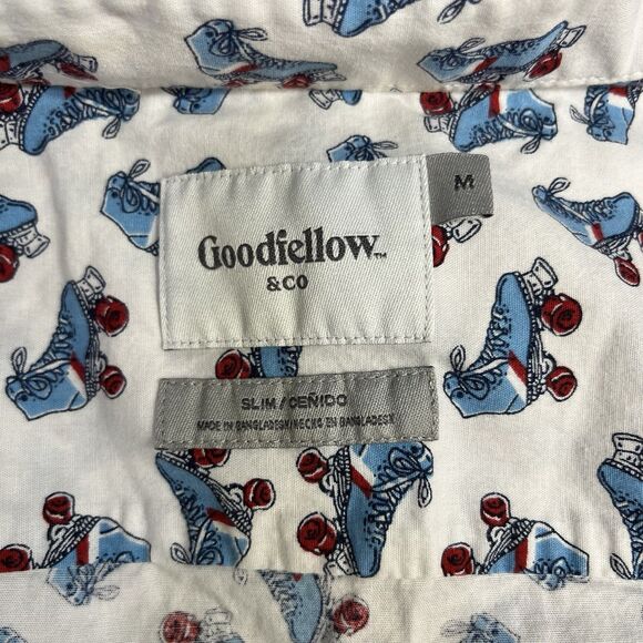 Goodfellow & Co. Blue Red Roller Skates Surf Hawaiian Button Down Men's Slim M - Picture 3 of 7